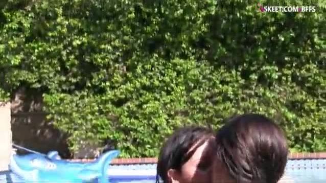 Pool party leads to hot lesbian scene with horny besties