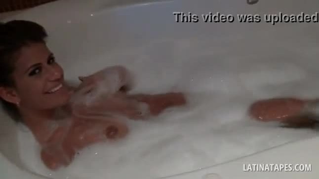 Latina taking a bath gets her wet pussy finger teased